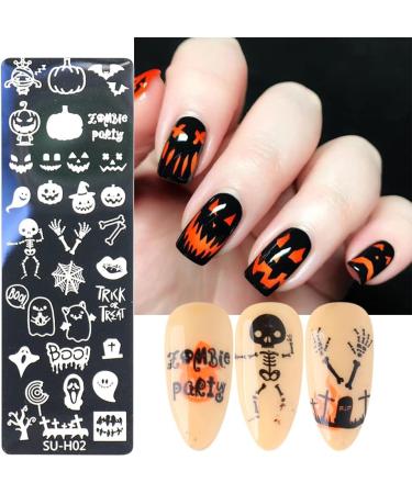 6Pcs Halloween Nail Stamp Plates Set with Various Patterns Spider Webs Pumpkins Bats Skulls DIY Print Manicure Salon Design Perfect Halloween Nail Decoration for Professional DIY Salon - Buy Online on SooperMarket.com