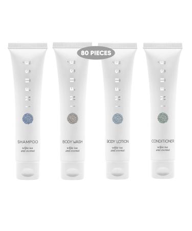 H2O Tropical Infuse 1.0 oz. Toiletries Set | 1-Shoppe All-In-Kit Amenities For Hotels  Airbnb & Rentals | Hotel Shampoo & Conditioner  Body Wash  Body Lotion | 80 Piece Travel Set