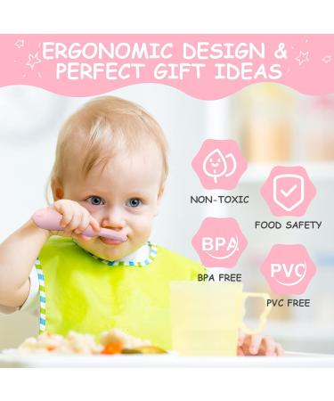 Vicloon Baby Fork and Spoon Set - 2Pcs Silicone Weaning Spoon for Self Feeding - Easy Grip Toddler Cutlery Kit - Soft Infant Utensils (Pink) - Buy Online on SooperMarket.com