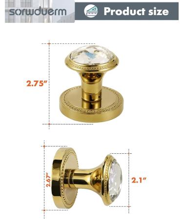 SORWDUERM Crystal Door Knobs - 2 Pack Dummy Interior Glass Knobs in Gold/Polished Brass for Elegant Home Decor - Buy Online on SooperMarket.com