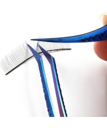 FEITA Diamond Grip Eyelash Extensions Tweezer 2Pcs - Japanese Steel Dolphin-shaped Precision Tweezers for False Lashes Application - Blue - Buy Online on SooperMarket.com