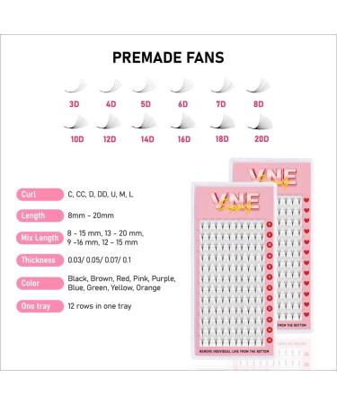 VNE Mixed Colorful Lash Extensions - Premade Volume & Mega Volume Fans | 6D C Curl | Pink Red Yellow Green Orange Purple Blue Brown - Shop Internationally - Buy Online on SooperMarket.com