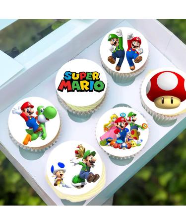 24 x Pre-Cut Super Mario 2 Edible Stand up Wafer Paper Cupcake Toppers Cake Decorations Birthday Party