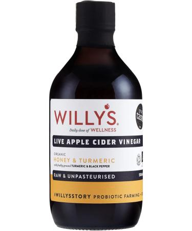 Willy's ACV Organic Live Probiotic Apple Cider Vinegar Honey & Black Pepper (1 x 500ml) white & WILLY'S Raw Apple Cider Vinegar with Real Live Mother & Honey Glass Bottle 500 ml - Buy Online on SooperMarket.com