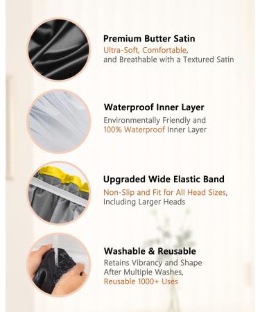 Mikimini Black Shower Hoods for Women Men & Girls - 2 Pack Waterproof Reusable Double-Fold Shower Hats with Soft PEVA Lining - Comfortable Medium Size Black & Yellow - Buy Online on SooperMarket.com