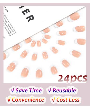 Sethexy Short Square False Nails - 24pcs French Press-On Acrylic Nails with White Pearls for Women & Girls - International Shipping Available - Buy Online on SooperMarket.com