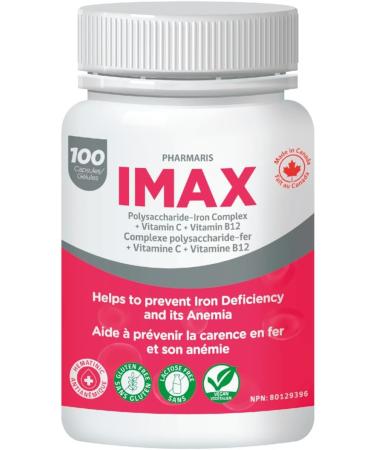 Pharmaris IMAX 150 mg Iron Supplement 250 mg Vit C 1000 mcg Vit B12 100 Capsules Effective iron pills for Iron deficiency Anemia Once Daily Dosing - Buy Online on SooperMarket.com