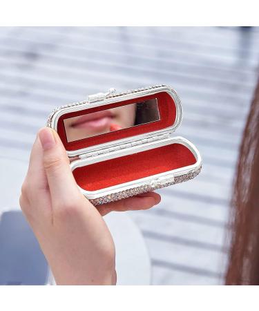 XhuangTech Bling Lipstick Holder Case with Mirror - Rhinestone Crystal Makeup Organizer for Ladies (Silver) | Portable Lipstick Case - Buy Online on SooperMarket.com