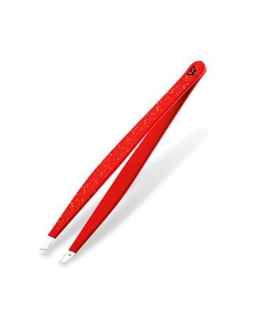 Wamza Tweezers for Facial Hair Women & Men - Pack of 1 -Slanted Eyebrow Tweezers Professional- Stainless Steel Precision Eyebrow Hair Pluckers/Tweezers for Women - for Chin & Fine Hair (Red Glitter)