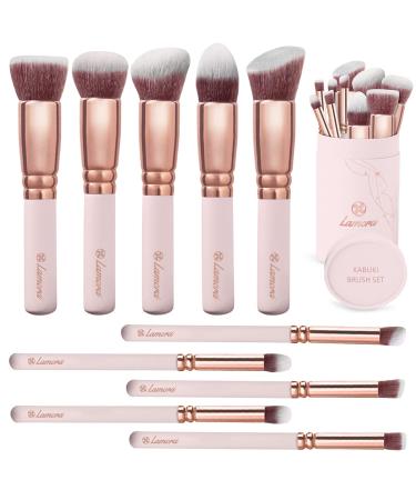 Kabuki Makeup Brush Set - Foundation Powder Blush Concealer Contour Brushes - Perfect For Liquid, Cream or Mineral Products - 10 Pc Collection With Premium Synthetic Bristles For Eye and Face Cosmetic Rose