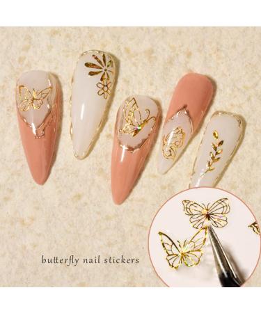 8 Sheets Gold Butterfly Nail Art Stickers | 3D Luxury Decals for Designer Nails - Women's DIY Nail Decoration Supplies - Buy Online on SooperMarket.com