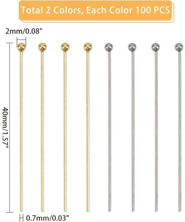 PandaHall 304 Stainless Steel Head Pins 40mm Golden Straight Ball Headpins - 200pcs for Earring Necklace Bracelet Making - Buy Online on SooperMarket.com