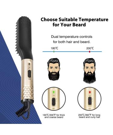 Beard Straightener for Men - Heated Ionic Comb & Styling Brush | Gold Color Gift for Him - Buy Online on SooperMarket.com