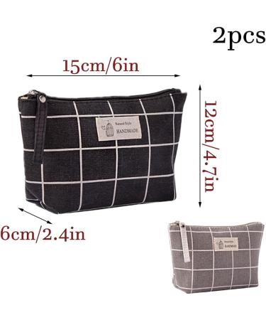 Shop Multifunctional Canvas Makeup Bag Set - 2 Portable Cosmetic Bags for Travel Office & School - Black/Gray Checkered - Buy Online on SooperMarket.com
