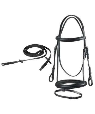 Start simple bridle horse with reins bridle for horses English combined riding strap 19mm belt wings bridle bridle leather for shetty pony thoroughbred warmblood and cold blood (X-Full black) X-Full black