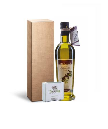 Cold-pressed Greek olive oil + olive oil soap in a gift box "Vita" 500 ml | ARISTOS