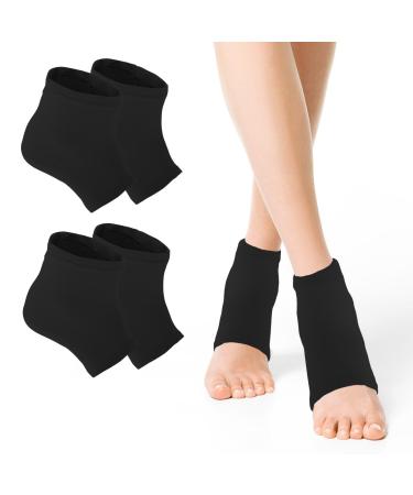 Wllhyf 2 pair of ventilated moisturizing gel socks soft moisture-giving socks toesless spa socks for foot care treatment open toes socks for dry hard cracked black