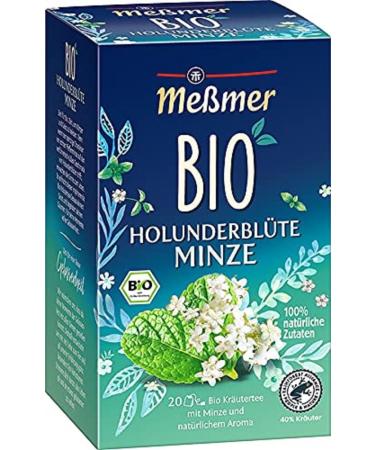 Messmer organic elderflower mint |100% natural ingredients |20 tea bags |Vegan |Gluten -free |Lactose -free 20 tea bag organic elderflower mint