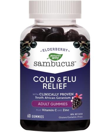 Nature's Way Sambucus Cold and Flu Relief Original Elderberry Gummies Used in Herbal Medicine to Help Relieve Symptoms (Cough Runny Nose and Sore Throat) in Adults 60 Gummies 60 count (Pack of 1) Medicine