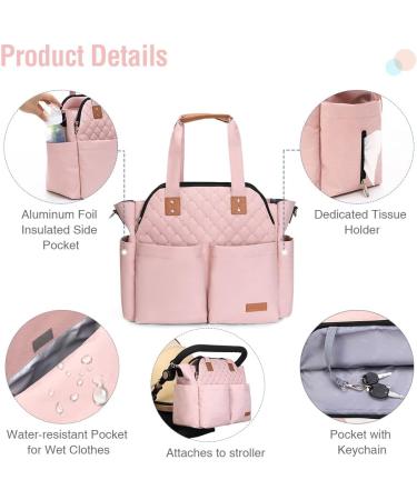 Lekebaby Baby Changing Bag Large Nappy Bags for Mom and Dad Nappy Changing Bag Stylish Travel Tote with Nappy Changing Mat Quilted Pink - Buy Online on SooperMarket.com