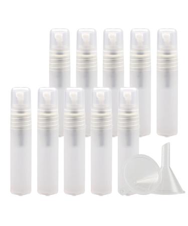 Zeoabsy 10 pieces empty plastic 3ml Matt transparent spray bottle small with fine fog spray pump bag ater -pump pum pumper perfumer paneling tabs set for water alcohol 2x funnel 3ml transparent