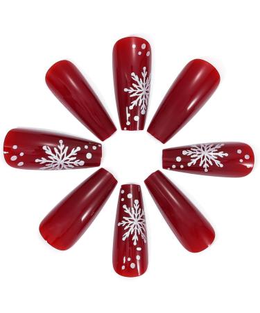 Vatocu Christmas False Nails - Long Xmas Snowflakes Glitter Ballerina Press on Nails (24pcs) - Acrylic Stick on Nails for Women and Girls - Buy Online on SooperMarket.com