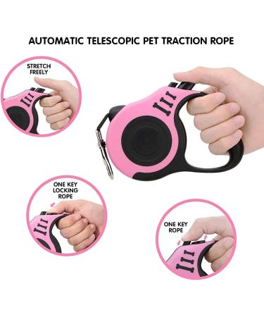 360 Tangle-Free Retractable Dog Lead | Adjustable Harness Leash for Medium Small Pets | Non-Slip Handle | Extendable Nylon | Ideal for Training Walking Jogging | 5M/16FT | 15-20KG | Pink - Buy Online on SooperMarket.com