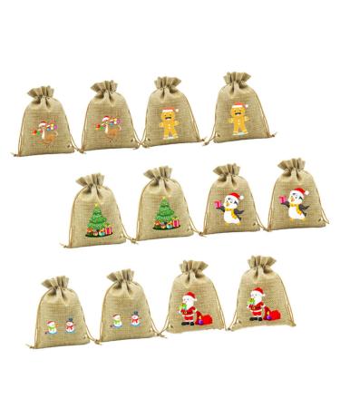KOMBIUDA 12pcs Christmas Drawstring Bag Candy Bags Burlap Lovely Bags Hold Accessories Bag Storage Bag Pocket