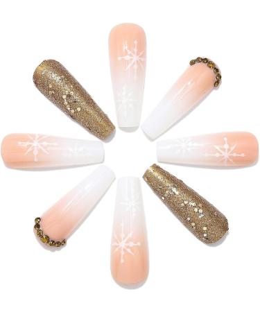Brishow Christmas Glitter Snow False Nails - 24pcs Ballerina Acrylic Short Fake Nails for Women and Girls - Buy Online on SooperMarket.com