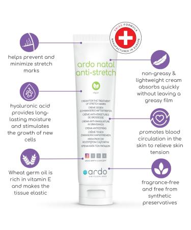 ARDO Anti-Stretch Mark Cream - Swiss Formula Vegan & Cruelty-Free Reduces Stretch Marks During Pregnancy 100ml - Buy Online on SooperMarket.com