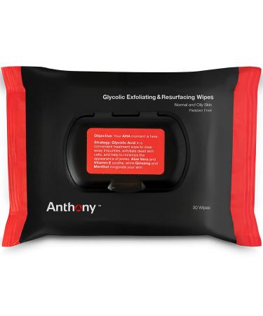 Anthony Glycolic Exfoliating & Resurfacing Wipes - 30 Count - Gentle Pore Refining for Normal, Oily, or Sensitive Skin - Buy Online on SooperMarket.com