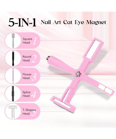 MIZHSE 5 in 1 Cat Eye Nail Magnet Tool | Multi-Function Magnetic Stick for 3D Nail Art | DIY & Salon Essential | Pink - Buy Online on SooperMarket.com