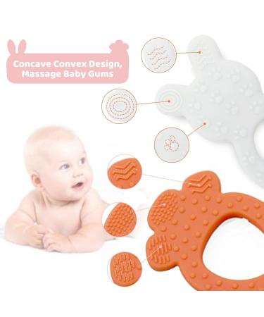 PAPACHOO Teething Toys 2 Pack - Bunny Carrot Silicone Infant Teether Set | BPA Free Baby Soothing Toy for Teething Relief - Buy Online on SooperMarket.com