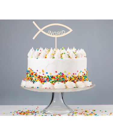 Alsino Sustainable Wooden Cake Topper for All Occasions | Wedding Birthday Baptism Birth Communion Confirmation - Ichthys Fish (La-112) - Buy Online on SooperMarket.com