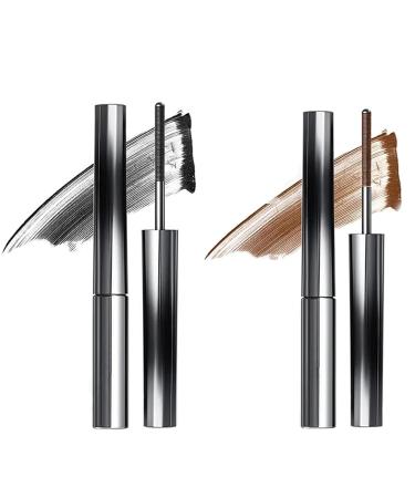 Hardcore Brushless Mascara Curling Mascara Set Waterproof Long-Lasting Non-Falling Non-Clumping Mascara Ultra-Slim Metallic Mascara for Charming Eye Makeup Black+brown