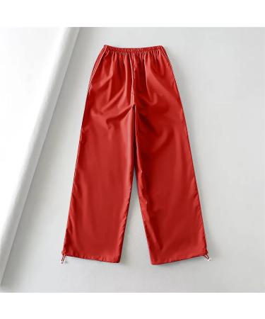 Gufesf Women's Cargo Parachute Pants - Low Waist Y2K Style | AK-F-Red Medium - Buy Online on SooperMarket.com