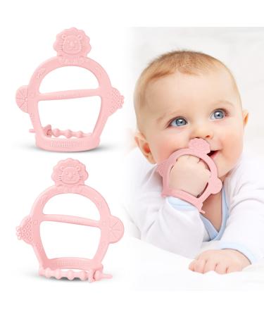 Vicloon Beißring Baby 2 pieces of bite ring baby silicone baby biting toys BPA-free dental aid and massage soft lion bite ring for babies from 3+ month-pink 2PCs bassring rosa