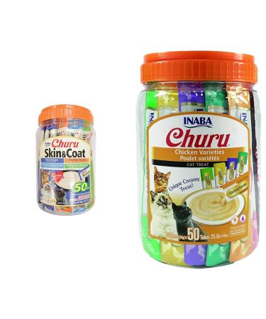 INABA Churu Lickable Pur e Natural Cat Treats for Skin and Coat with Omega Oils & Churu Cat Treats Grain-Free Lickable