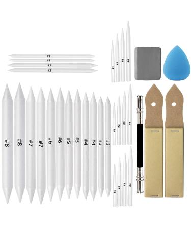 KOOTIKO 33 Pcs Blending Stumps and Tortillions Set Art Blenders with Sketch Sandpaper Pencil Sharpener Pencil Extension Tool Drawing Kneaded Eraser Sponge Sketch for Student Sketch Drawing Tool Set