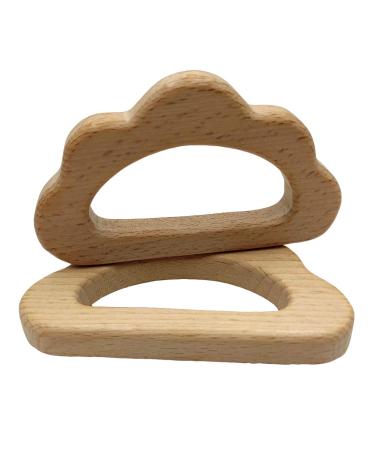 2pcs Natural Wood Cloud Shape Teether Toys DIY Teething Necklace Cute Animal Pendant Nursing Soothing Accessories (Cloud 2pcs)