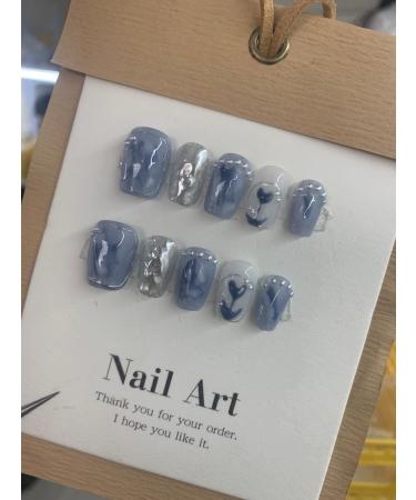 Cute Fake Nail Metal Short Style Halo Dyed Ice Transparent Finished Nail Beauty Handmade Wearable Nail Detachable (Color : A Size : M) 1 count (Pack of 1) A - Buy Online on SooperMarket.com