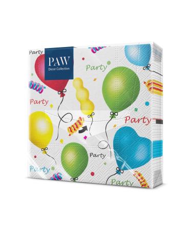 PAW - Napkins 3 -layer (33 x 33 cm) I 20 pieces I Perfect for birthdays parties weddings communion and celebrate I paper napkins colorful - Balloons heart I party