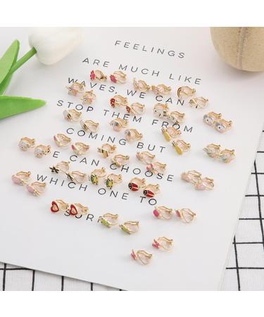 24 Pairs Mixed Color Clip-on Earrings Set - Animals, Heart, Flowers, Mushroom Design for Ladies - Painless Non-perforated Earrings - Buy Online on SooperMarket.com