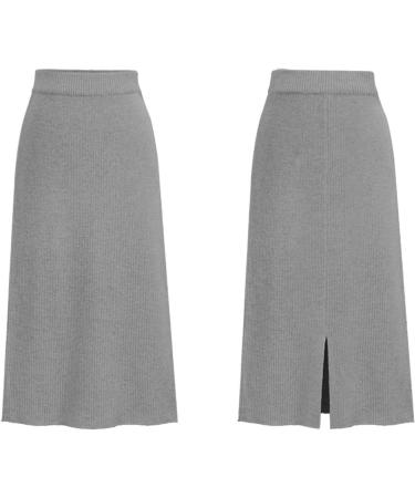 Sanahy Women's Ribbed Knit Split Midi Skirt - XL Gray | High Waist Bodycon Business Pencil Skirt - Buy Online on SooperMarket.com