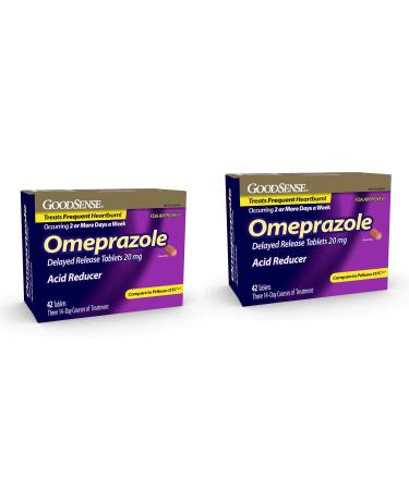Omeprazole Delayed Release Tablets 20 mg, Acid Reducer, Treats Heartburn, 42 Count - 2 Pack