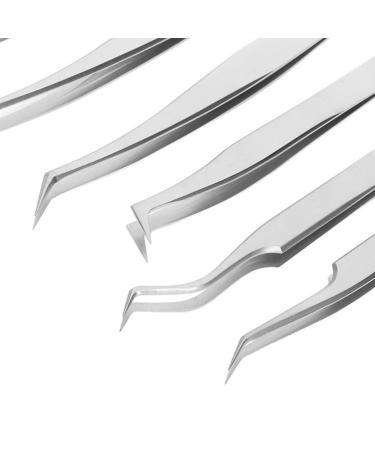 8-part eyelash tweezers set made of stainless steel with a fine lace ergonomic design one-piece shape silvery eyelash extension tweezer set