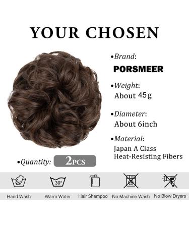 PORSMEER Messy Hair Buns Extensions- Curly Wavy Updo Scrunchies for Women, Medium Brown - Buy Online on SooperMarket.com