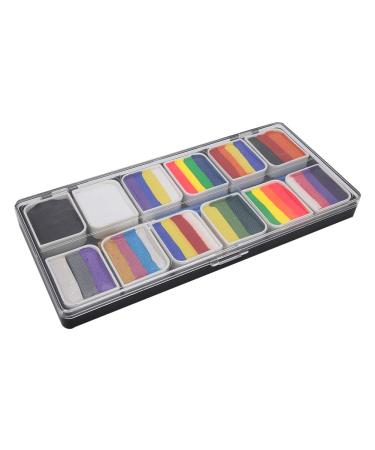 Face Body Paint 12 Colors Face Body Paint Kit Professional Makeup Palette Safe Facepaint with Two Blue Handle Brush Halloween Party Ball Game Fan Fancy Body Art Makeup Pigment