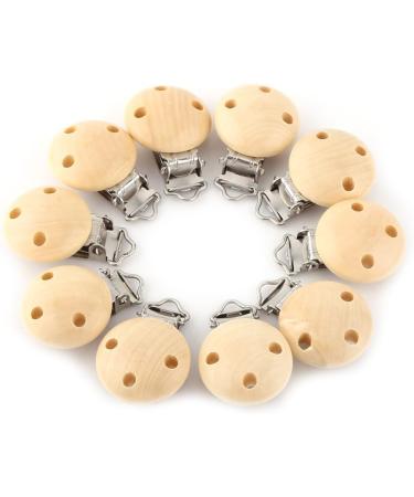 10Pcs Cute Round Wooden Baby Pacifier Clips - Natural Infant Nipple Clasps with 3 Holes | International Shipping - Buy Online on SooperMarket.com