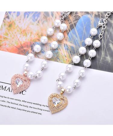 Rayminsino Pet Necklace - Rose Gold Heart & Cat Pearls Jewelry for Small Dogs & Cats | Shiny Gemstone Wedding Collars - Buy Online on SooperMarket.com